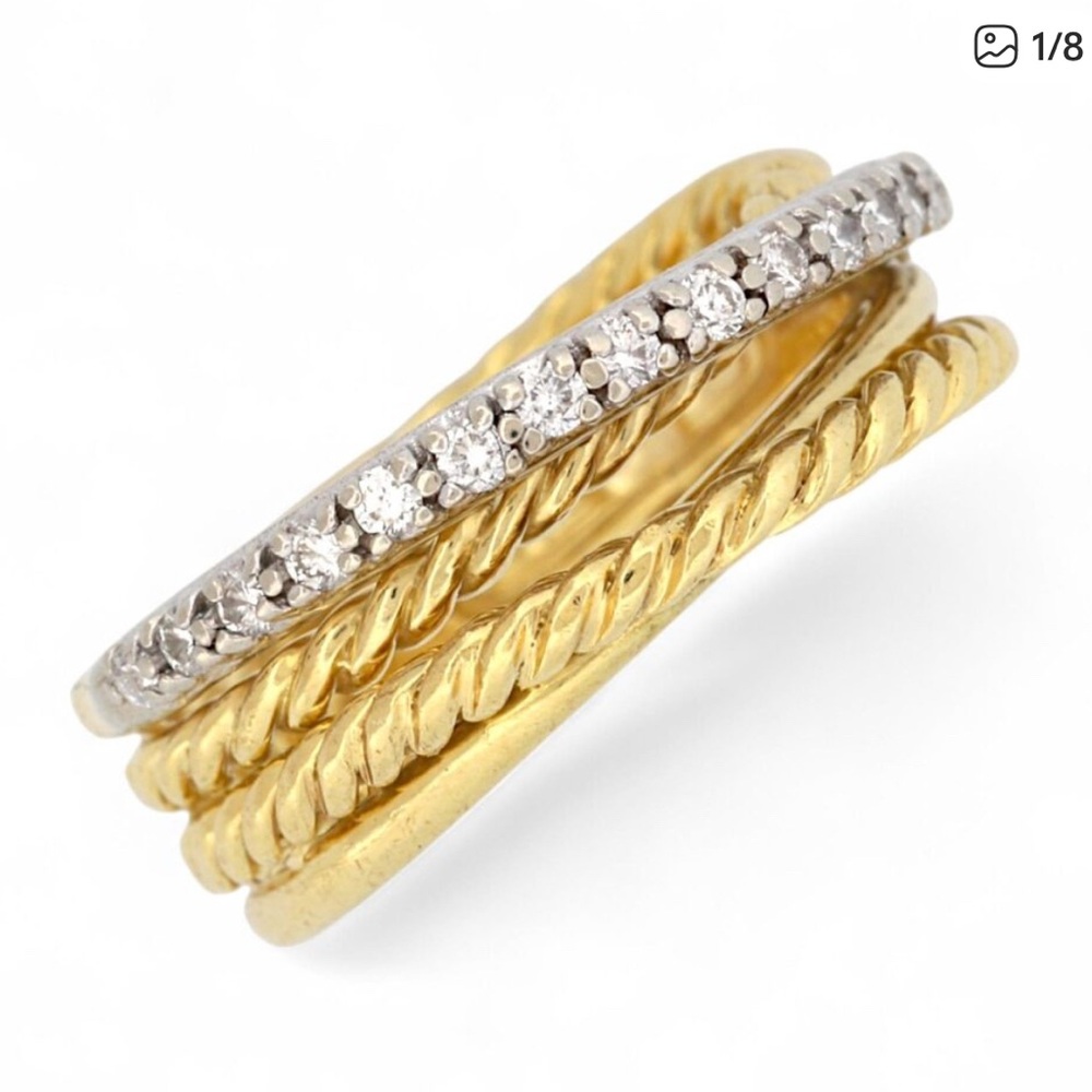 David Yurman 18k gold diamond crossover ring